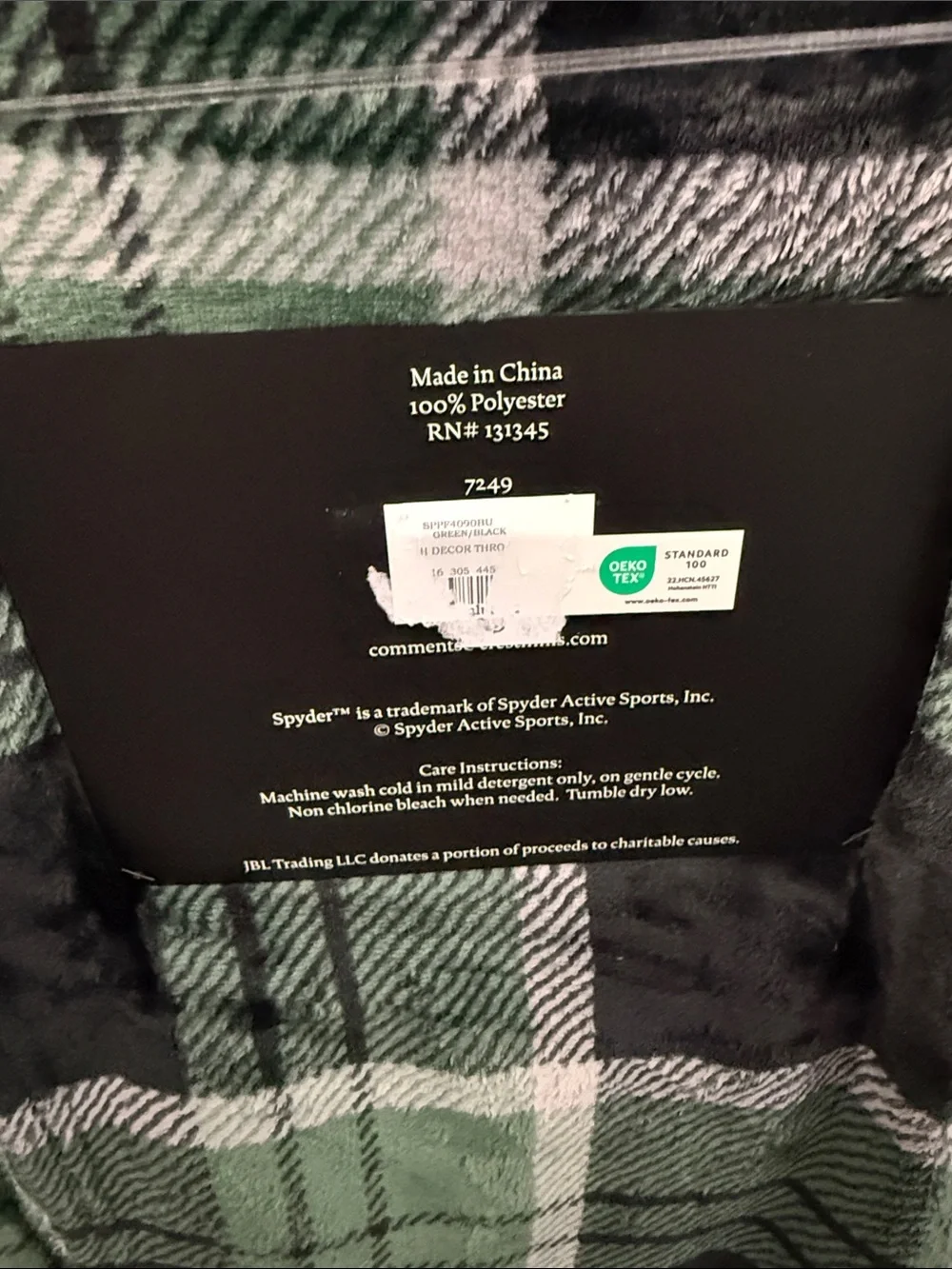 Spyder Green and Black Plaid Plush Throw